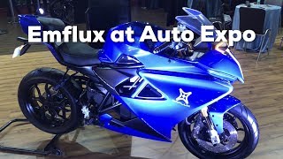 Emflux One Electric Superbike at Auto Expo 2018 [upl. by Yortal]