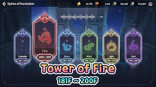 SoA  Climbing the Tower of Fire 181F  200F Summoners War Chronicles [upl. by Nadabus964]