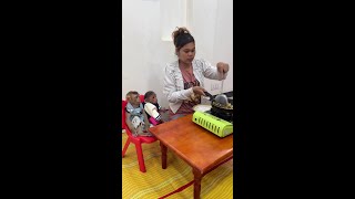 The human and monkey bond over snacks with playful games and happy laughter [upl. by Eciralc]