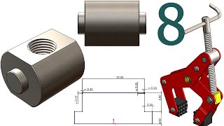 8Project 49 Manual Clamp SolidWorks Tutorial screw rod housing shaft nut  M10x1 [upl. by Maribel644]