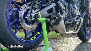 YAMAHA MT07 2022 MIVV DELTA RACE EXHAUST WITH VS WITHOUT DB KILLER SOUND TEST [upl. by Filler]