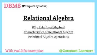 30 Relational Algebra  DBMS  relationalalgebraquery relationaldatabase sql [upl. by Orestes8]