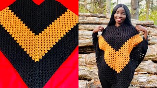 How To Crochet A Poncho  Easy Step By Step Tutorial  Granny Stitch  By Angel Tiah [upl. by Elnukeda285]