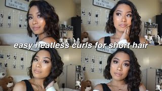 OVERNIGHT HEATLESS CURLS FOR SHORT HAIR  Megan Santa Cruz [upl. by Sherman]