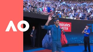 Roger Federer v Stefanos Tsitsipas oncourt warm up 4R  Australian Open 2019 [upl. by Arley]