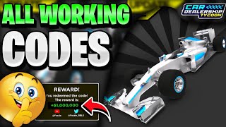 🔥NEW ALL WORKING SEASON 12 UPDATE CODES FOR CDT  ROBLOX CAR DEALERSHIP TYCOON CODES [upl. by Ecidna]