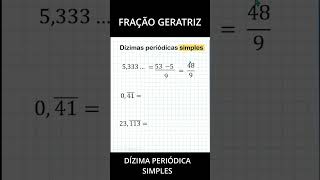 FRAÇÃO GERATRIZ da Dízima periódica simples [upl. by Eintirb]