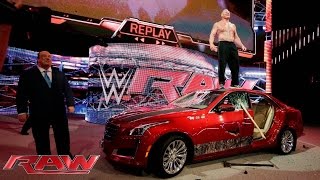 Brock Lesnar destroys JampJ Securitys prized Cadillac Raw July 6 2015 [upl. by Oer]