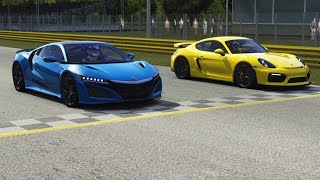 Acura NSX vs Porsche Cayman GT4 at Monza Full Course [upl. by Etteiluj58]