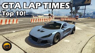 Top 10 Fastest Cars 2023  GTA 5 Best Fully Upgraded Cars Lap Time Countdown [upl. by Onimod]