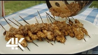 Coconut Curry Hähnchen Saté Spieße mit Erdnusssoße  BBQ Grill Rezept Video  Die Grillshow 86 [upl. by Yemrej]