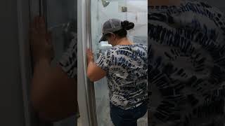 Amazon Shower Door Install diy construction showerdoor homestead [upl. by Nosae]