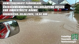 Unwetter FlächenlageÜberschwemmungenumgestürzte Bäumeüberörtliche Hilfe290824  FF RHG [upl. by Lurlene]