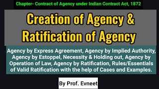 Modes of Creation of AgencyRatification of Agency RulesEssentials of Valid Ratification CA Inter [upl. by Genet]