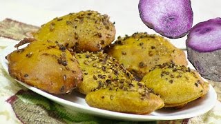 Ratalu Kand Puri video recipe Kand Bhajiya or Pakora recipe Purple Yam Fritters [upl. by Yenot]