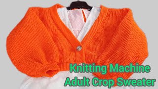 Knitting Machine Adult Crop SweaterV neck Button downknitting [upl. by Yeltnarb536]