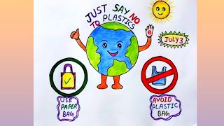 International Plastic bag free day drawing Poster on plastic free day Say No Plastic Drawing easy [upl. by Sperry]