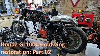 Honda GL1000 Goldwing restoration Part 02 Staring on removing cycle parts [upl. by Ujawernalo]