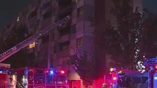 Firefighters extinguish blaze at 8story building in SellwoodMoreland Neighborhood [upl. by Nallid]