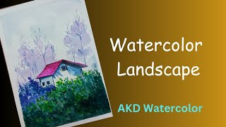 Watercolor Landscape  How to do landscape by using watercolor  AKD watercolor [upl. by Ddal]