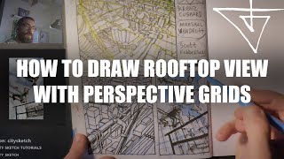 HOW TO DRAW ROOFTOP VIEW WITH PERSPECTIVE GRIDS [upl. by Anaert]