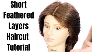 Short Feathered Layers Haircut Tutorial  TheSalonGuy [upl. by Eimam]