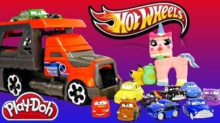 Hot Wheels Blastin Rig Cars Launcher  Disney Pixar Cars Micro Drifters and Play Doh Unikitty [upl. by Halivah353]