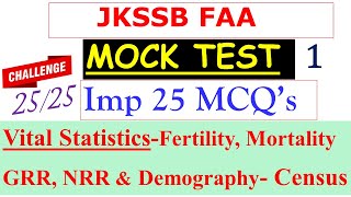 MCQS Mock TestVital Statistics Demography Census Mortality Fertility DemographyCensus NRRGRR [upl. by Munroe]