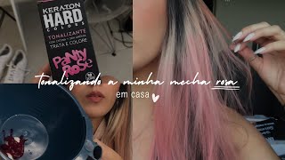 tonalizando a minha mecha rosa em casa  haircolor colors [upl. by Airtina894]