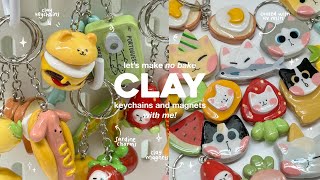 how i make clay keychains and magnets 🌭🍔🍓 using air dry clay  no bake [upl. by Ynettirb]