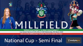 Millfield School Netball 1st vs Alleyns School Netball 1st  Semi Finals  040320 [upl. by Deena]