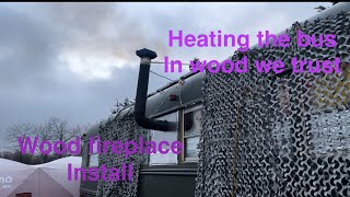 Heating the bus… In wood we trust wood fireplace install school bus ​⁠mysteryplumber [upl. by Halak48]