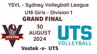 2024 YSVL Under 18G Div 1  Gold Medal Match 🥇 Vostok Volleyball vs UTS Volleyball [upl. by Lawrence]