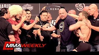 UFC 229 Khabib vs Conor McGregor Ceremonial WeighIn Comes to Blows [upl. by Hnil]