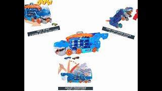 Hot Wheels City Ultimate Hauler Transforms into Stomping TRex with Race Track Lights and Sounds [upl. by Mogerly]