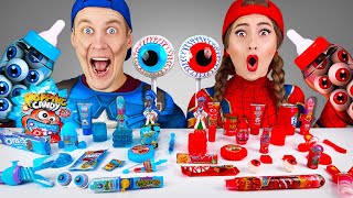 ASMR Mukbang Red vs Blue Food Challenge  Superheroes Desserts by HaHaLoL [upl. by Tullus]