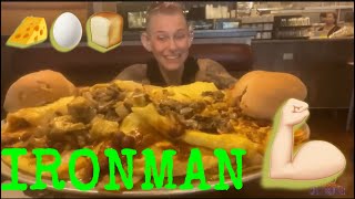 BROKEN YOLK CAFE IRONMAN OMELET CHALLENGE MASSIVE BREAKFAST MOLLY SCHUYLER MOM VS FOOD [upl. by Abdul]