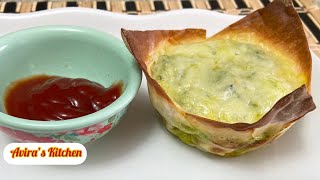 Wonton Spinach Egg cup Appetizer  Simple Quick Breakfast Recipechinese wonton recipe [upl. by Grodin]