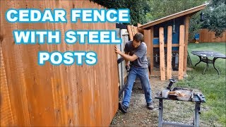 BEST WAY TO BUILD A CEDAR FENCE Wood with steel postsbrackets [upl. by Nahsrad]