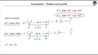 Factorisation  4  Trinôme carré parfait  3ème [upl. by Llegna]