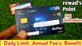 SBI Bank Global Rupay Debit card charges  Withdrwal Limit Annual Fees Benefit  All Information [upl. by Zipah]