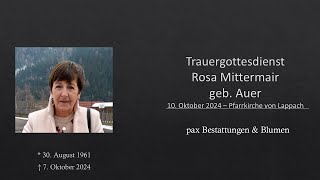 Trauergottesdienst Rosa Mittermair geb Auer [upl. by Nylla452]