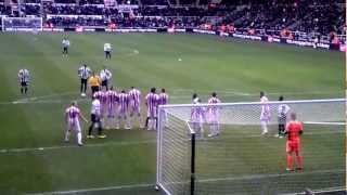 Yohan Cabaye Free Kick  Newcastle vs Stoke City  Steven Taylor confused Goalkeeper [upl. by Amuwkuhc]