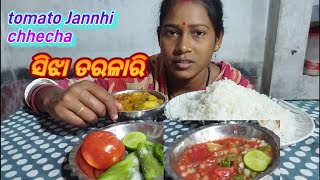 Rice eating  Vegetable santula curry  Jannhi tomato chhecha in odia  Ridge gourd chhecha [upl. by Ocisnarf]