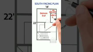 14 × 22 House Plan  14 × 22 South Facing  1Bhk House Design  shorts viralvideo youtubeshorts [upl. by Alastair]