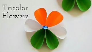 Easy Tricolor Paper Flowers  DIY Craft Ideas for Independence Day  Tricolor Craft Ideas with Paper [upl. by Anwahsad366]