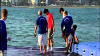 Federer Nadal Hit Tennis Balls On Court In Doha Bay [upl. by Latimore]