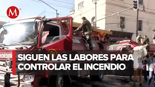 Así se ve la Plaza Oasis tras el incendio en Tepito inician trabajos de remoción de escombros [upl. by Jemima]