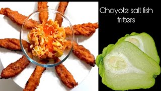 Tasty and crispy chayote salt fish fritters recipe  Accra de morue mirliton [upl. by Enaitsirhc339]