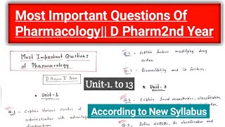 Most Important Questions Of Pharmacology  Acc to New Syllabus  D Pharm2nd Year by Eazy Pharma [upl. by Nnaeed]